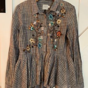 Anthropologie button down peplum shirt XS